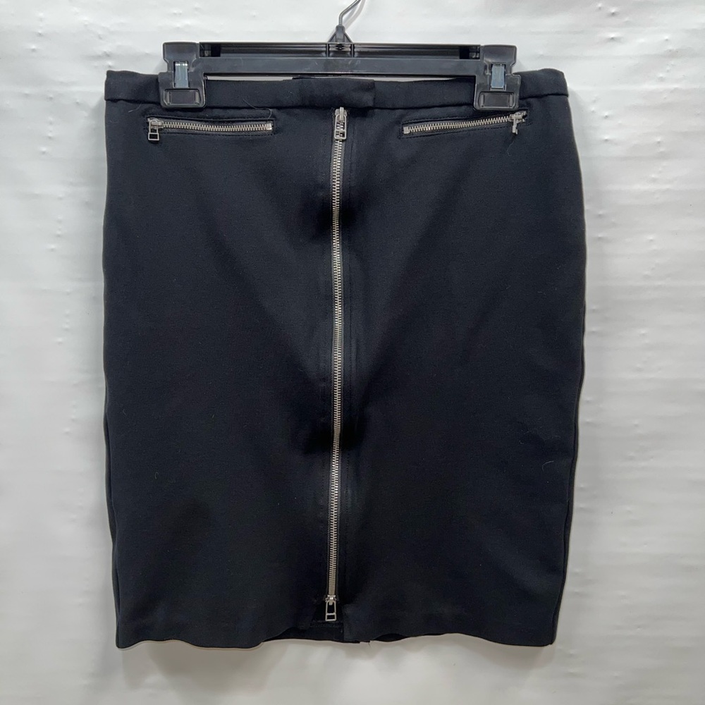 CATHERINE MALANDRINO Pencil Skirt Size 8 Black Exposed Back Zipper Stretch